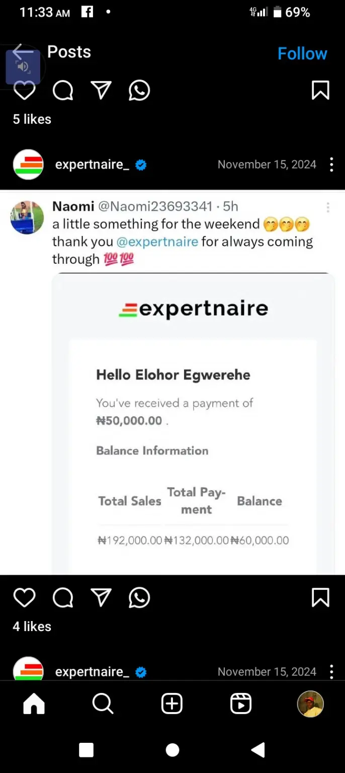 Expertnaire testimonial showing sales and payment figures