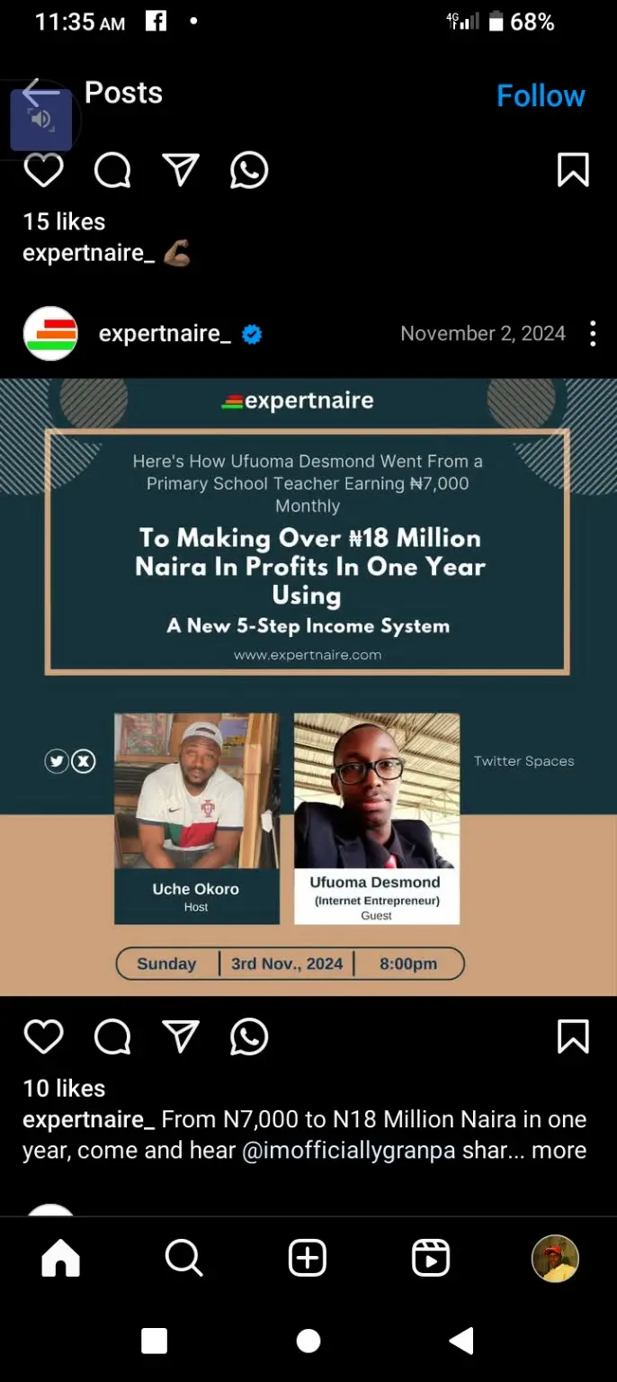 Expertnaire post discussing a reported business profit